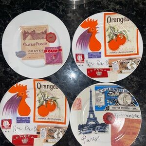 Set of Four Decorative Plates with Vintage French Designs